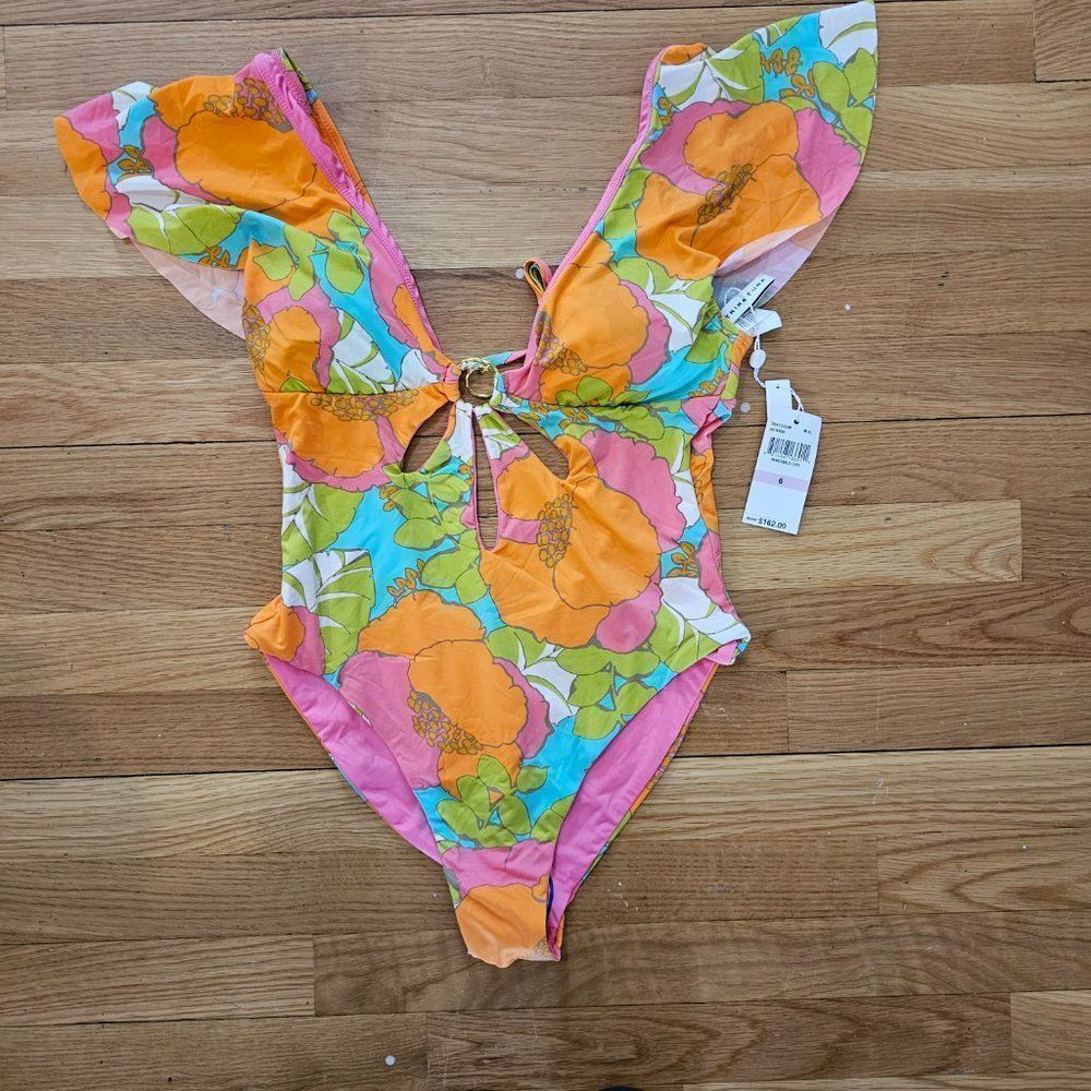 Trina Turk Playa De Flor Flutter Sleeve One Piece  women's Swimsuit 6